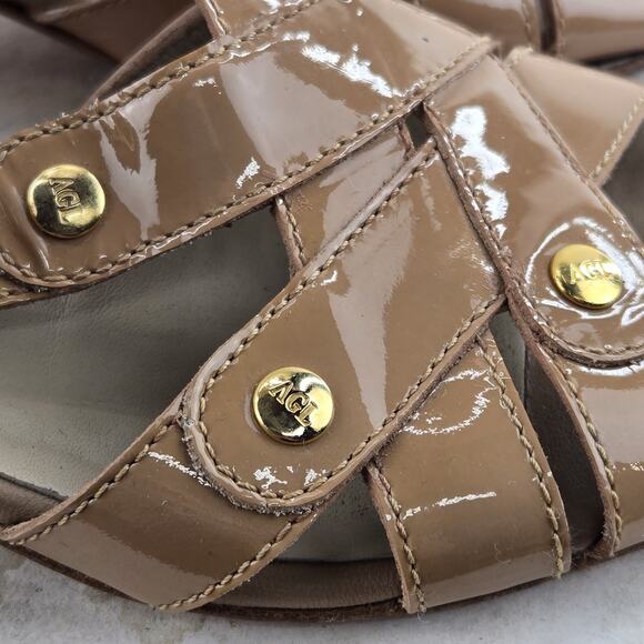 AGL ISA City Nude Slingback Sandals Size 5.5 35.5 Beige Patent Leather Designer - Picture 4 of 13
